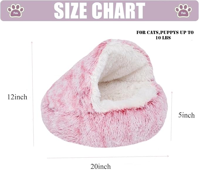 ZaneSun Calming Round Dog Bed & Cat Cave with Hooded Cover, Plush Fluffy Anti-Anxiety Cat Bed, Waterproof Bottom Washable (Pink, 20x20inch)