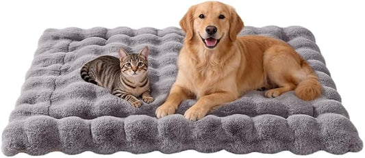 SOMAHE Large Dog Bed Mat, Extra Large Plush Faux Fur Washable Pet Bed for Large Dogs, Non-Slip Fluffy Dog Mat – Machine Washable XL Dog Sleeping Pad for Large Breeds, 35 x 27 Inch Grey