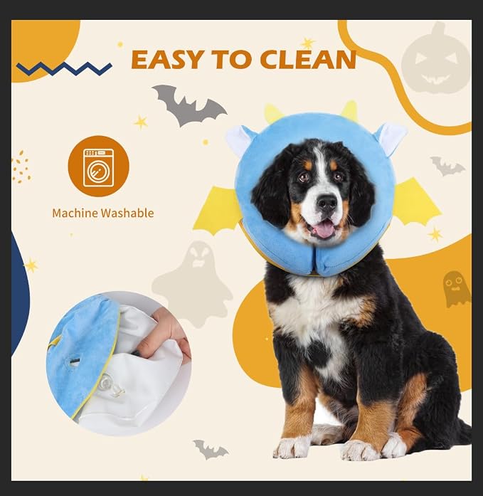IEUUMLER Inflatable Recovery Dog Collar, Protective Donut Cone, Adjustable Soft Collar for Dog and Cat After Surgery Prevent from Biting & Scratching EU002 - Vampire M+