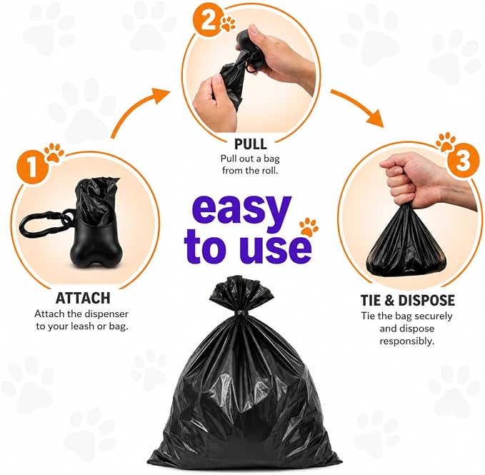 Dog Poop Biodegradable Black Bags with Dispenser (700 Bags) Eco-friendly doggy poop bags Pickup Bag 35 Refill Rolls Eco Dog Waste Bags Cat Litter Clamps & Poop Bags (35 Rolls, Uscented)