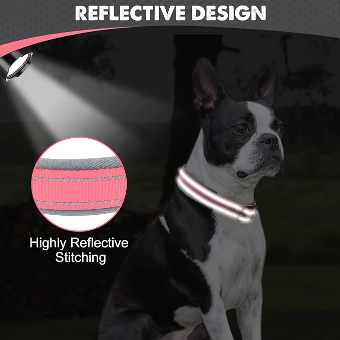 Joytale Dog Collar for Medium Dogs, Neoprene Padded and Adjustable, Reflective Wide Heavy Duty Pet Collars with Durable Metal Belt Buckle for Walking, Pink, M