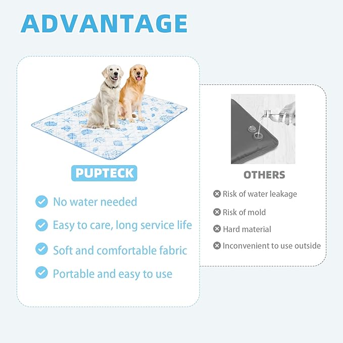 PUPTECK Dog Cooling Mat for Medium Large Dogs, Blanket for Kennels Crate Floor, Pets Cooling Pad, Dog Cat Summer Sleeping Outside, White & Blue Shell X-Large 40"x60"