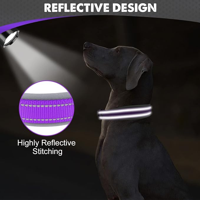 Joytale Dog Collar for Extra Large Dogs, Neoprene Padded and Adjustable, Reflective Wide Heavy Duty Pet Collars with Durable Metal Belt Buckle for Walking, Purple, XL