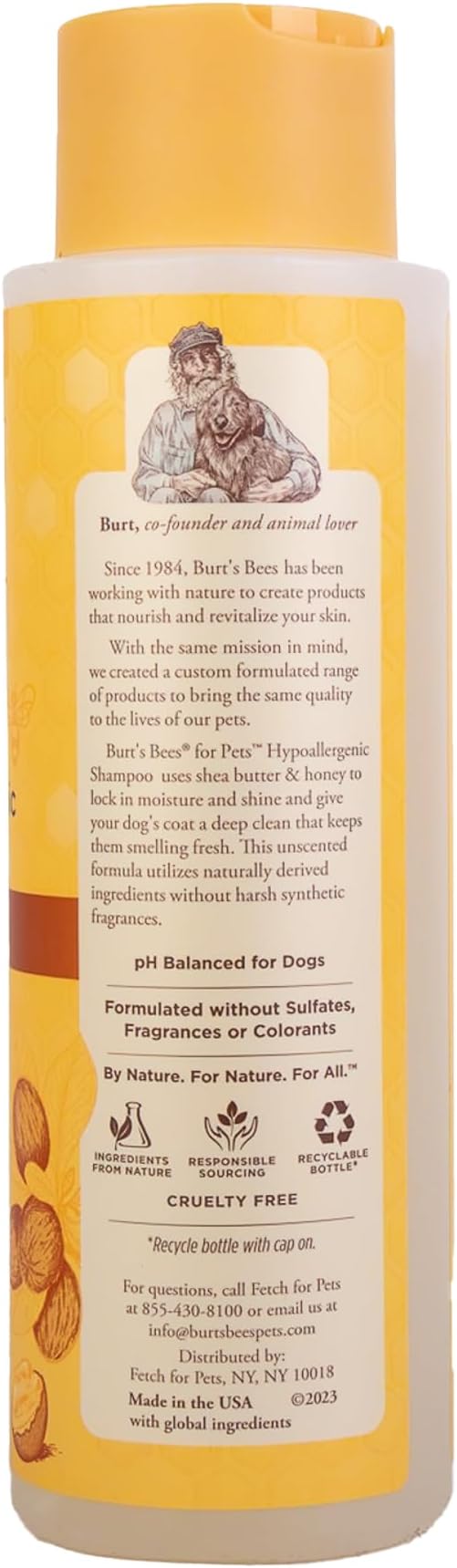 Burt's Bees for Pets Hypoallergenic Dog Shampoo with Shea Butter and Honey, Gentle Fragrance Free Shampoo for Sensitive Dogs with 95% Natural Origin Skin and Coat Formula, 16 Fl Oz - 2 Pack