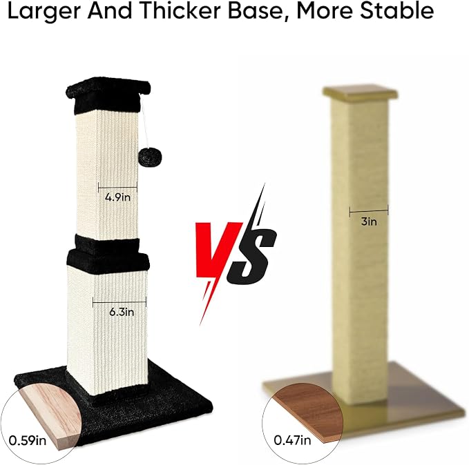 Cat Scratching Post, 32 Inch Cat Scratching Posts for Large Cats, Scratching Posts for Indoor Cats Adults, Cat Scratch Post with Nature Sisal, Black and White