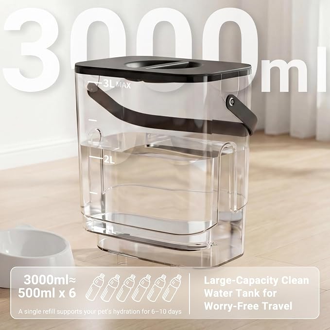 3L Filterless Cat Water Fountain, Wireless Motion Sensor Fountain with 4000mAh Battery, Stainless Steel Cat Bowls, Separate Water Tanks, Quiet – Black