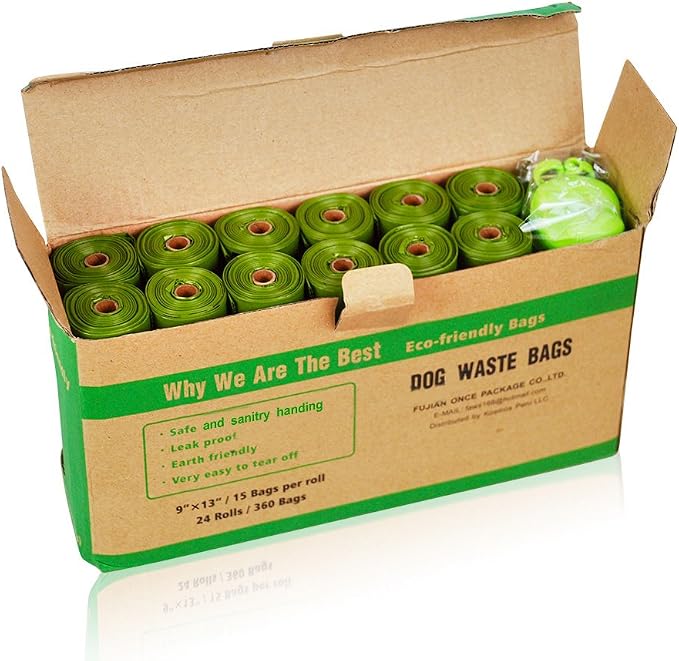ECO-CLEAN Dog Poop Bags, 24 Rolls/360 Bags with Dispenser, Dog Waste Bags, Unscented, Leak-Proof, Easy Tear-Off