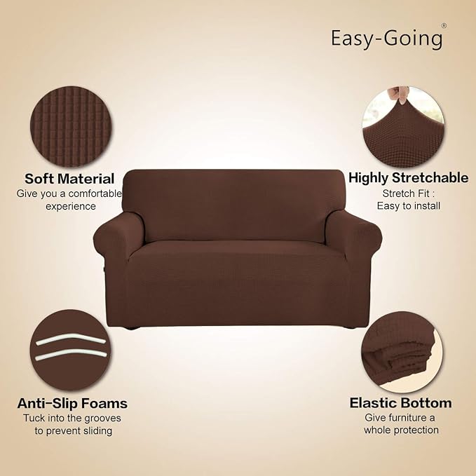 Easy-Going Stretch Sofa Slipcover 1-Piece Sofa Cover Furniture Protector Couch Soft with Elastic Bottom for Kids, Polyester Spandex Jacquard Fabric Small Checks (Sofa, Coffee)