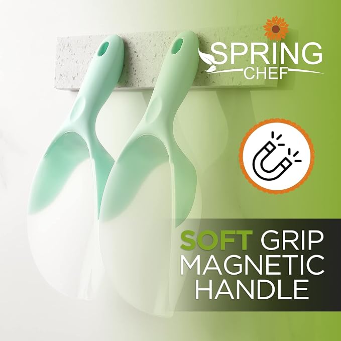 Spring Chef Magnetic Ice Scoop for Freezer - Multifunctional BPA-Free Flexi-Plastic Scoops for Dry Goods with Comfortable Handle - Scoopers for Food, Ice Machine, Flour, Popcorn - Set of 2 - Mint
