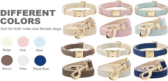 Soft Dog Collar and Leash Set Adjustable Woven Tweed Dog Collars with Metal Buckle and Lead for Small Medium Large Dogs,Pink