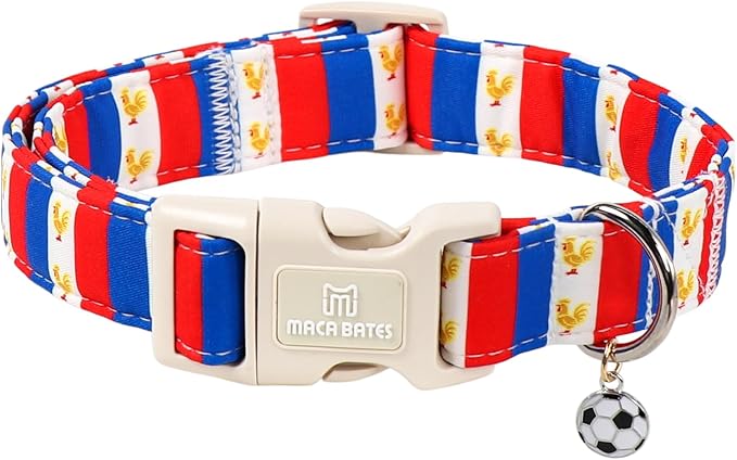 France World Cup Dog Collar with Soccer Pendant for Large Girl Boy Dogs, France Jersey Pattern, Adjustable Soft Durable Collar Gift for Male Female Puppies