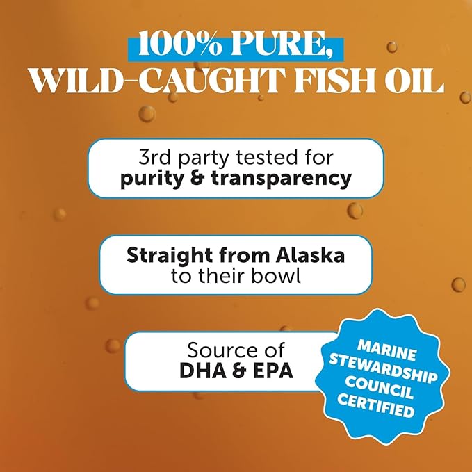 Omega 3 Fish Oil for Dogs and Cats - Liquid Fish Oil for Dogs Skin and Coat Supplement, Dog Omega 3 Fish Oil Supplement EPA + DHA, Wild Caught Pollock & Cod Oil for Dogs for Skin + Coat Health (16oz)