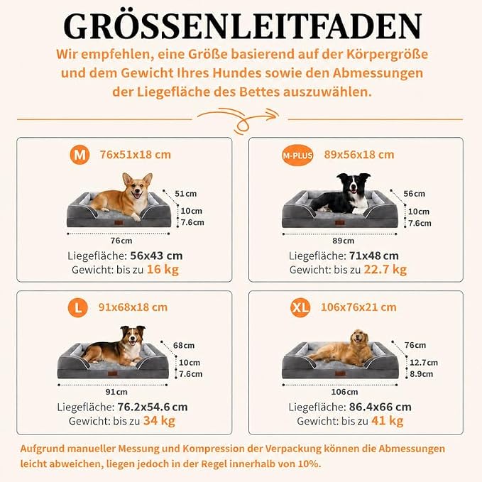 Comfort Expression Orthopedic Dog Bed for Large Dogs 35x22 Inch, Waterproof Supportive Egg Crate Foam Large Pet Bed with Removable Bolsters, Dog Couch with Washable Cover & Non-Slip Bottom, Grey