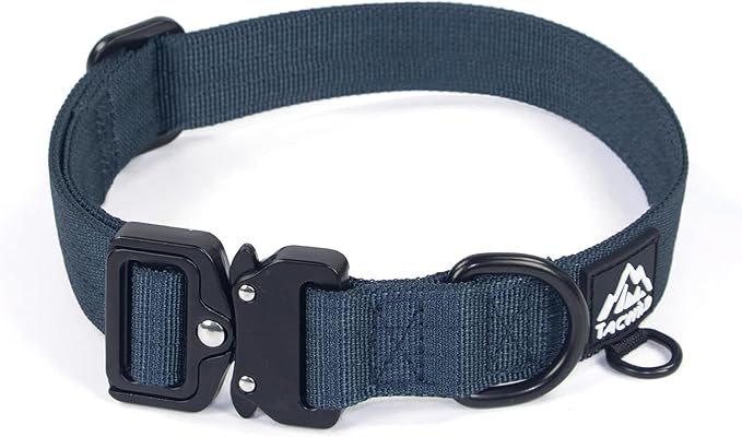 Medium Dog Collar Boy Girl - Adjustable, Chew Proof Nylon Collar with Metal Quick Release Buckle and D-Ring for Dog Tags (Navy Blue, M)