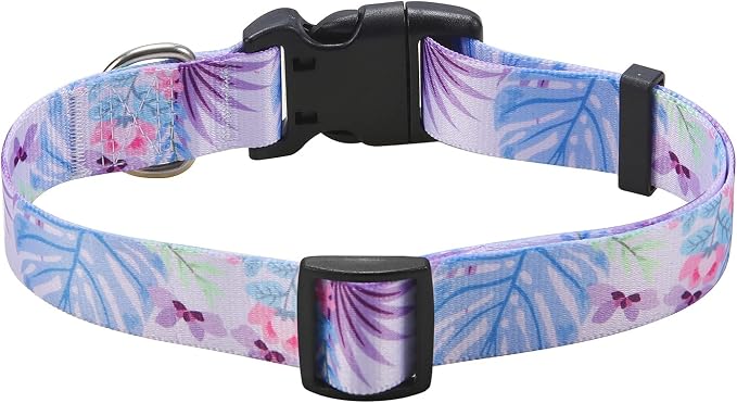 Mihqy Dog Collar with Bohemia Floral Tribal Geometric Patterns - Soft Ethnic Style Collar Adjustable for Small Medium Large Dogs (Purple Flower, M)
