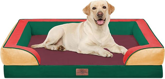 Comfort Expression Orthopedic Dog Bed for Extra Large Dogs 42x30 Inch, Waterproof Egg Crate Foam XL Pet Bed with Bolsters, Dog Couch with Washable Cover & Non-Slip Bottom, Watermelon Meadow