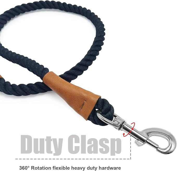 BTINESFUL 3ft/5ft/10ft Cotton Dog Leash Rope for Strong Large Medium Dogs (1/2" x 5FT, Black)