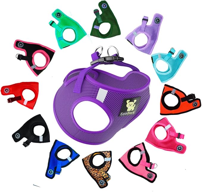 EcoBark Step in Dog Harness - Eco-Friendly Dog Harnesses for Small and Medium Dogs - Reflective and Adjustable Body Halter Vest - Soft Mesh Toy Breed Harness (Purple, Medium)