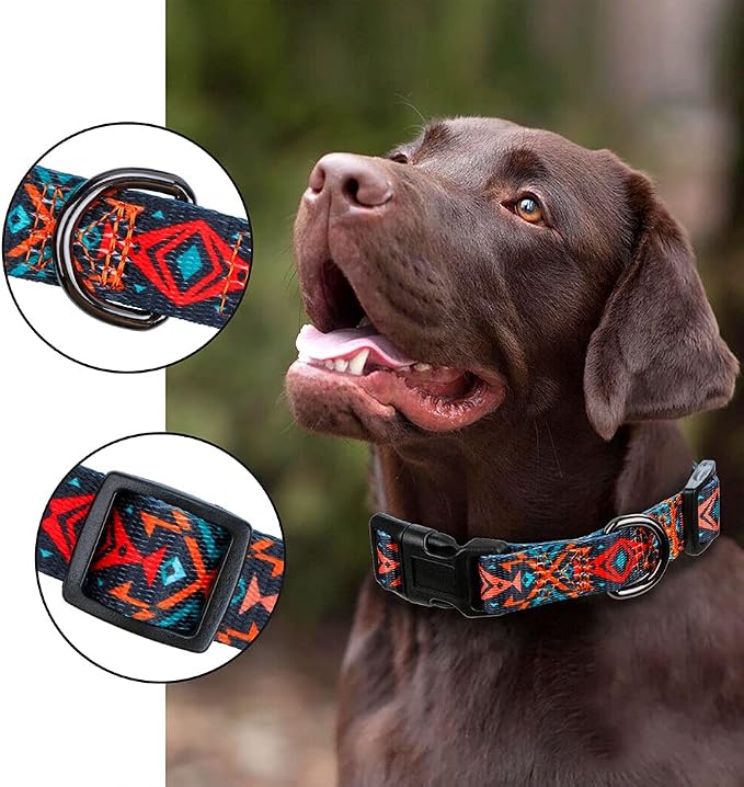 Tribal Dog Collar Aztec Pattern Adjustable Collars Large