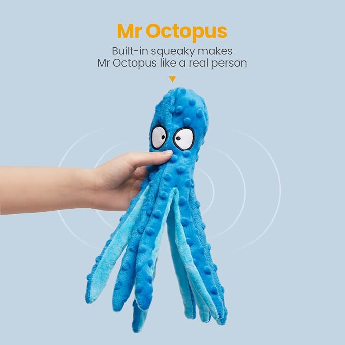 HGB Squeaky Dog Toys - 2 Pack No Stuffing Octopus Crinkle Plush Chew Toys for Puppies Small Medium Large Dogs, Interactive Tug Toys to Keep Dogs Busy