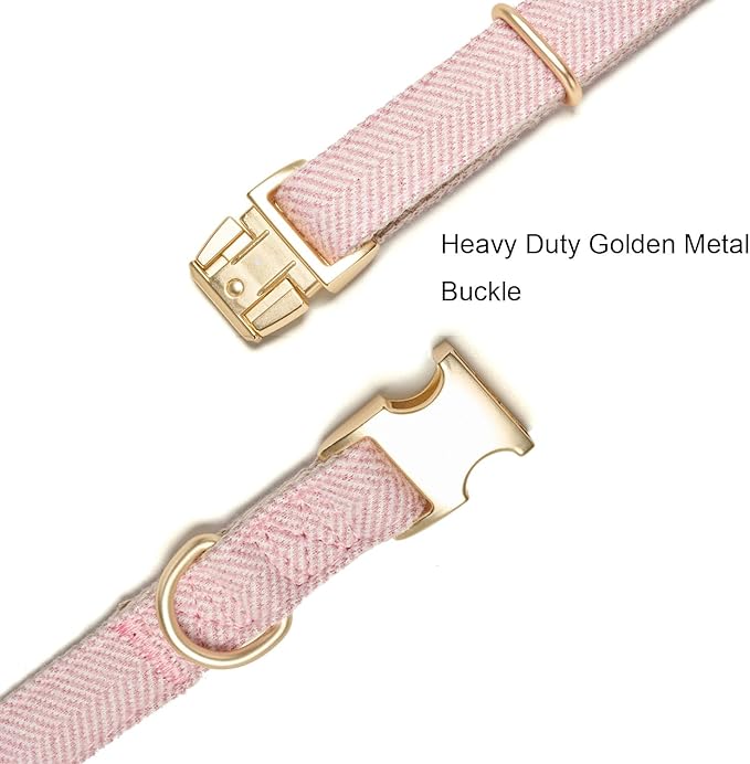Soft Dog Collar and Leash Set Adjustable Woven Tweed Dog Collars with Metal Buckle and Lead for Small Medium Large Dogs,Pink