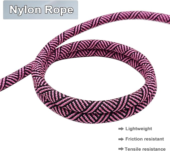 MayPaw Heavy Duty Rope Dog Leash, 3/4/5/6/7/8/10/12/15 FT Nylon Pet Leash, Soft Padded Handle Thick Lead Leashes for Large Medium Dogs (Pink Black, 1/2" * 10')