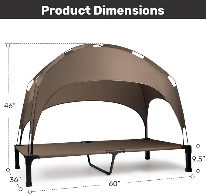 Heeyoo Elevated Dog Bed with Removable Canopy, Portable Dog Cot with Sun Protection Shade Tent, Raised Pet Cooling Cot Bed for Dogs, 60in