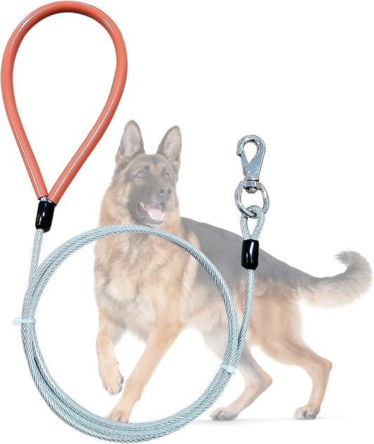 Heavy Duty Dog Leash, Chew Proof Metal Leash for Large Dogs (Up to 250lbs), WireRope Dog Leashes with Soft Silicone Grip (Transparent, 10 FT)