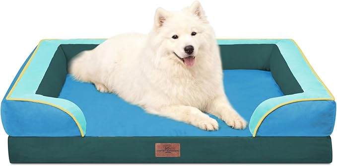 Comfort Expression Orthopedic Dog Bed for Large Dogs 36x27 Inch, Waterproof Egg Crate Foam Large Pet Bed with Bolsters, Dog Couch with Washable Cover & Non-Slip Bottom, Dallas