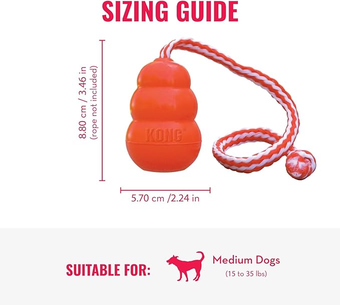 KONG Aqua Floating Fetch Toy - Dog Floating Toy for Water Retrieval, Play, Exercise & More - Natural Rubber Dog Toy with Foam Interior & Rope for Farther Throwing - Orange, for Medium Dogs
