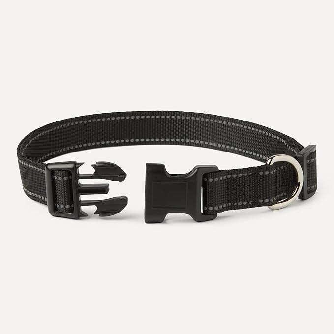 Amazon Basics Reflective Polyester Dog Collar, Adjustable Length 18.5"-29.5", 1.4" W, Quick-Release Buckle for Easy On/Off, Large, Black