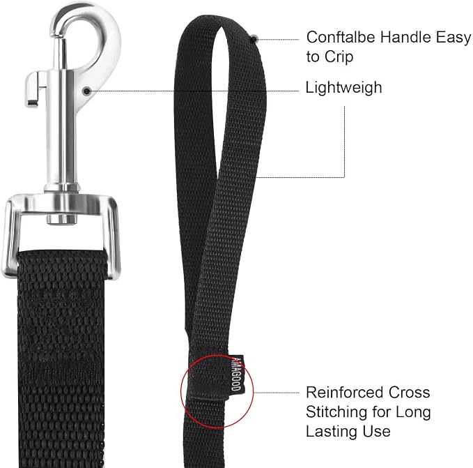 AMAGOOD 6 FT Puppy/Leash, Strong Traditional Style with Easy to Use Collar Hook, Great for Small, Medium and Large Dogs (3/4 in x 6 ft, Black)