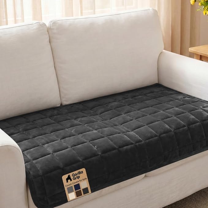 GORILLA GRIP Slip and Leak Resistant Plush Quilted Loveseat Cushion Cover Blanket, Soft Couch Covers for Sofa Dogs, Machine Washable Furniture Protector Pet Friendly Couches, Dark Gray, 54x28 Inches