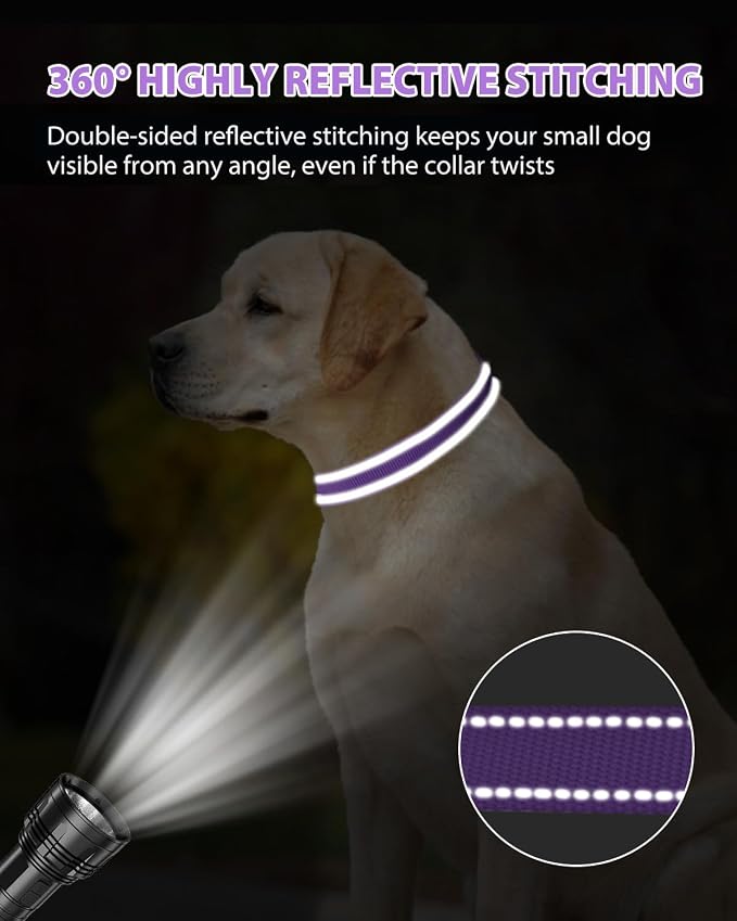 Joytale Extra Large Dog Collar, Wide Double-Sided Reflective Nylon Collar for Night Safety, Adjustable Quick-Release for Gentle Giants, Purple, XL (1 1/4" Width)