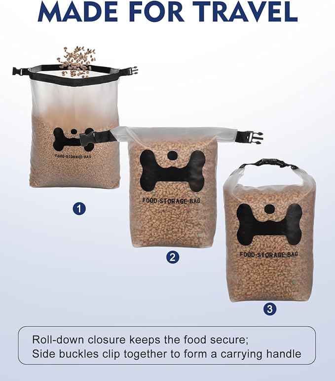ANVS Silicone Pet Food Storage Bag,14-Cup Dog Food Bag with 2PCS Collapsible Travel Bowls, Perfect for Camping Trip, Dog Boarding, Weekend Getaways and Travel