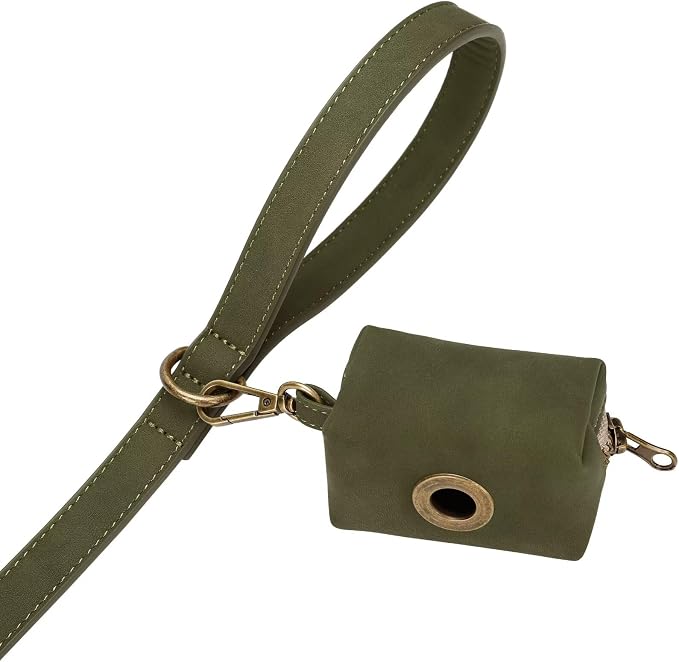 Didog Stylish PU Leather Dog Leash for Medium Dogs, Easy to Clean 5ft Dog Leashes for Large Dogs, Fashionable and Elegant for Walking, Running and Training,Dark Green, M
