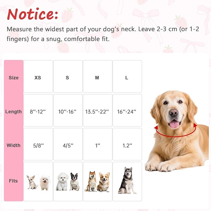 Medium Dog Collar, Girl Boy Dog Collars with Pink Bow & Strawberry Pattern, Adjustable Cotton Pink Dog Collar for Medium Dogs, Cute Holiday Collars for Dogs, Ideal for Pet Accessory