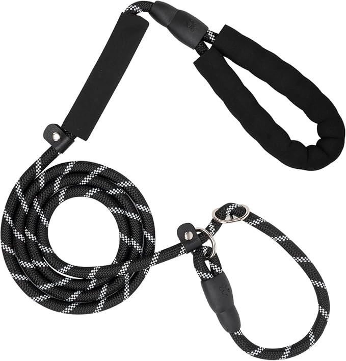 Amrules Dog Leash 6 FT with Comfortable Padded Handle, Training Loop Leash with Highly Reflective Threading for Medium Dogs, Black
