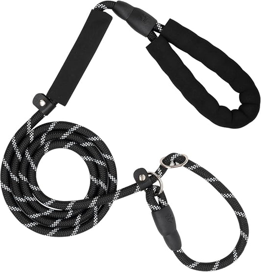 Amrules Dog Leash 6 FT with Comfortable Padded Handle, Training Loop Leash with Highly Reflective Threading for Medium Dogs, Black