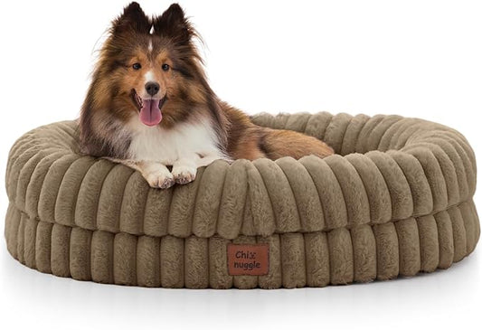 ChiXnuggle Orthopedic Dog Bed for Medium Dogs, Waterproof Faux Rabbit Fur Dog Couch with Egg Crate Foam Support and Washable Removable Cover, Bolster Pet Sofa with Non-Slip Bottom, 30x24x7, Taupe