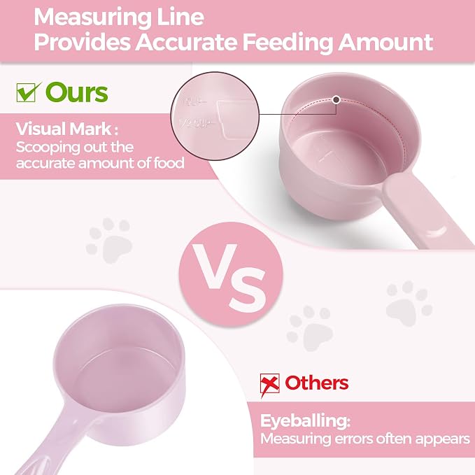 Melamine Pet Food Scoop, Cat Food Measuring Cups, Comfortable Long Handle Scoop for Dog, Cat, Ferret and Rabbit Food, 1 Cup Size Pet Food Feeding Scoop Dishwasher Safe (Pink