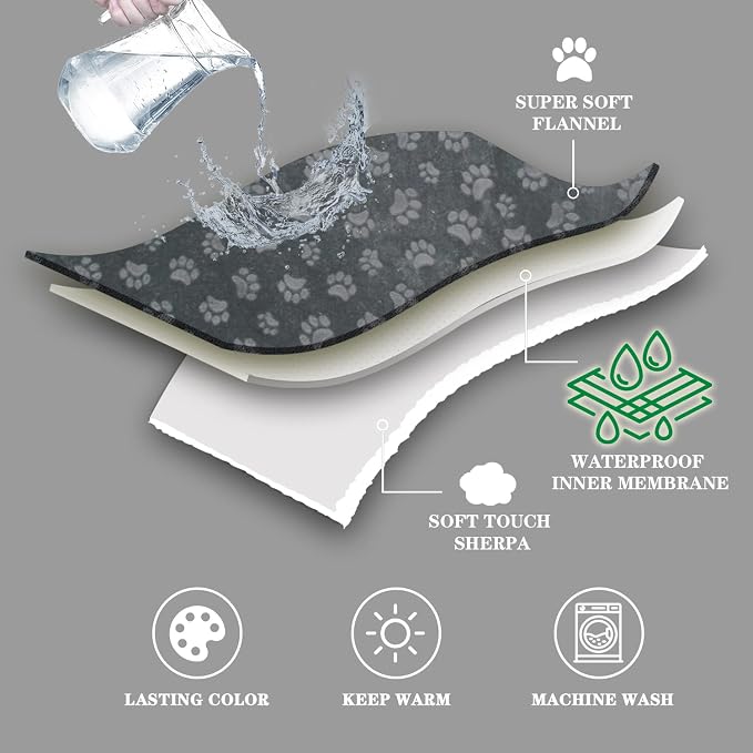 Qeils Waterproof Blanket for Bed, Dog Blankets for Large Dogs, Waterproof Cat Blanket Washable, Soft Sherpa Fleece Puppy Blanket, Reversible Throw Protector for Couch Car, 50"X60", Dark Grey