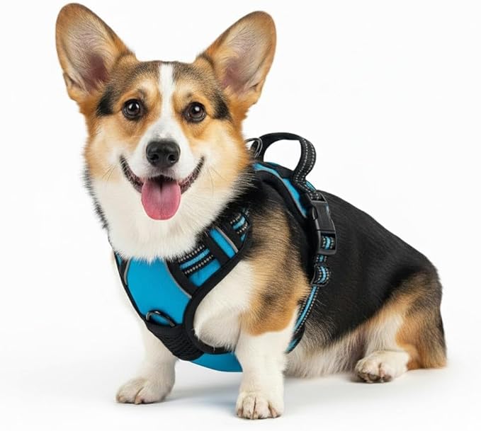 No Pull Dog Harness, Medium SkyBlue Tactical Vest Harness, 900D Durable Nylon Reflective Pet Harness with Front & Back Control Handles, Adjustable Padded No-Choke Vest for Medium Dogs Border