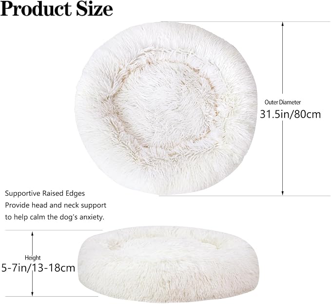 Calming Dog Bed for Medium Dogs Cats, Puppy 31'' Round Anti-Anxiety Warm Fluffy Plush Faux Fur Bed, Soft Anti-Slip Donut Washable, Cozy Medium Puppy Bed, Fits up to 50 lbs Pets