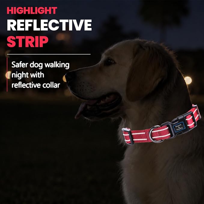 Roses&Poetry Dog Collars for Medium Dogs, Adjustable Durable Pet Reflective Dog Collar for Small Medium Large Dogs(Rosepink-M)
