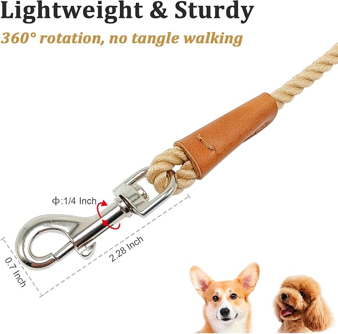 5FT Cotton Puppy Leash for Small Dogs, 1/5" Thin Braided Rope Dog Leash Lightweight & Soft for Tiny Breeds/Cats Daily Walks Training, Brown