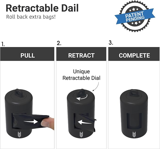 SVD.PET Dog Poop Bag Dispenser, Retractable Waste Bag Dispenser, Lightweight Poop Bag Holder, Stretchy Strap Fits Any Dog Leash, Doggy Walking Accessory (Black)