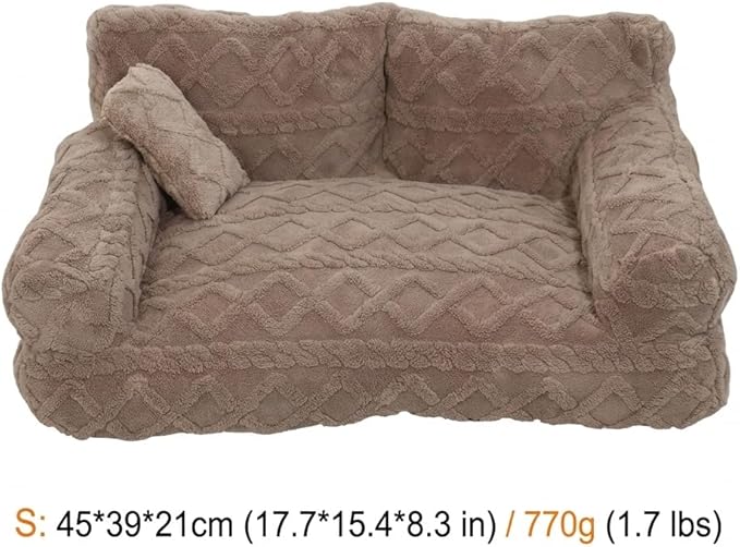 Plush Calming Pet Sofa Bed with Removable Cover, Fluffy Dog Cat Bed Pet Couch Beds Plush, Plushs Cat Couch Bed, Soft Warming Washable Puppy Bed (Beige, Small)