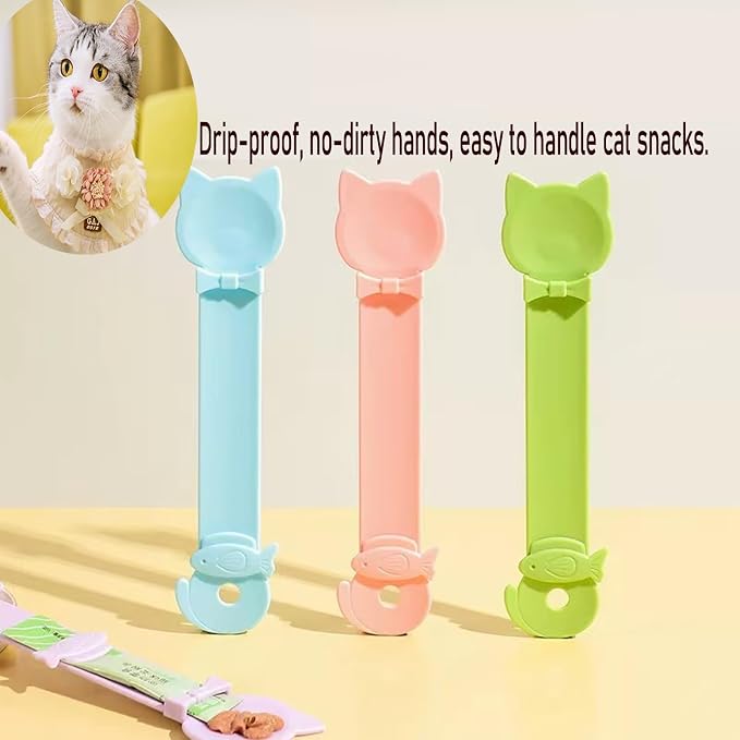 2 in 1 Pet Cat Strip Snack Feeder, Portable Cute Sliding Cat Treat Feeding Spoon&Cat Food Spoon for Wet Food（3pcs）