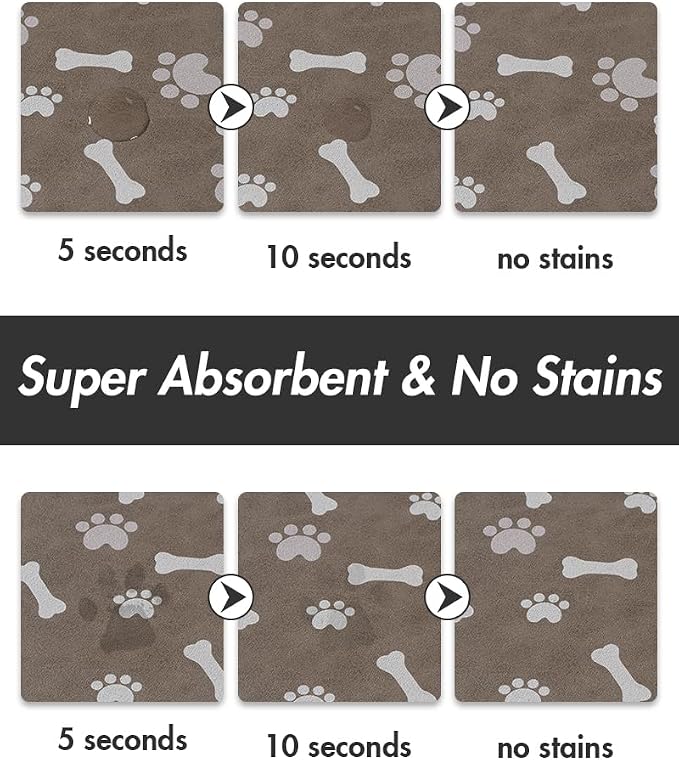 MontVoo Dog Food Mat-Pet Feeding Mat for Food and Water-No Stains Quick Dry Dispenser Cat Bowl Mat for Messy Drinkers(17"x28" Brown)